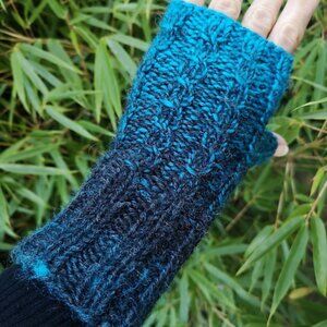 Anthrazit Aqua Handmade Knit Wool Gloves Mittens